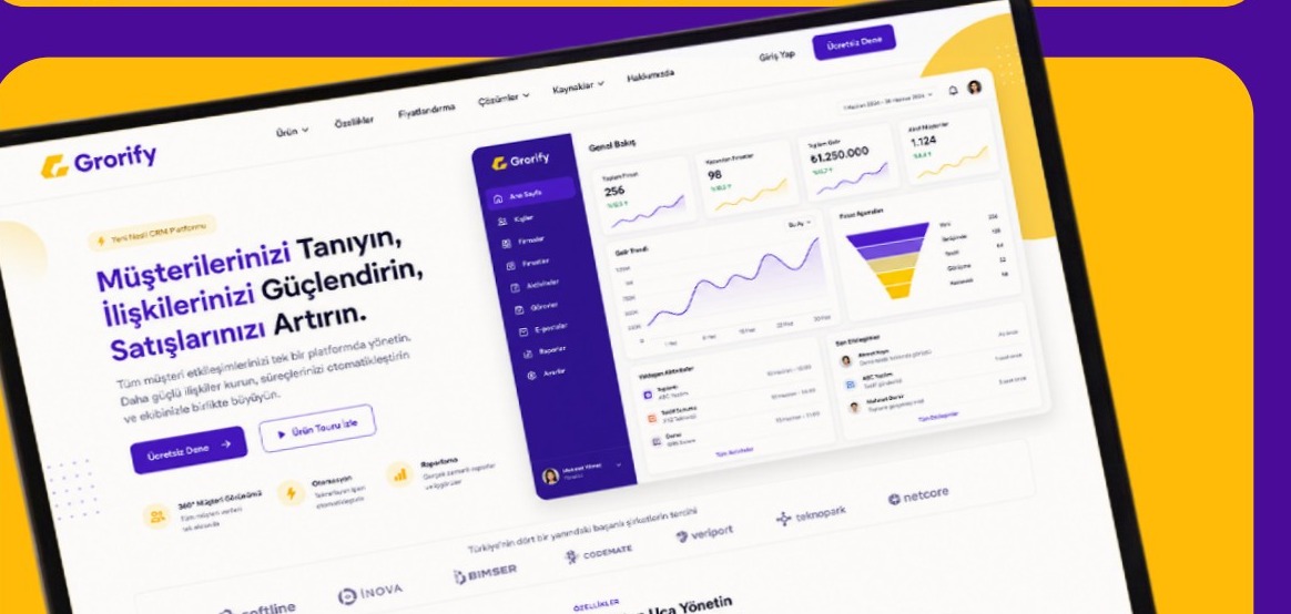 Grorify CRM panosunun bilgisayar ekranındaki görünümü